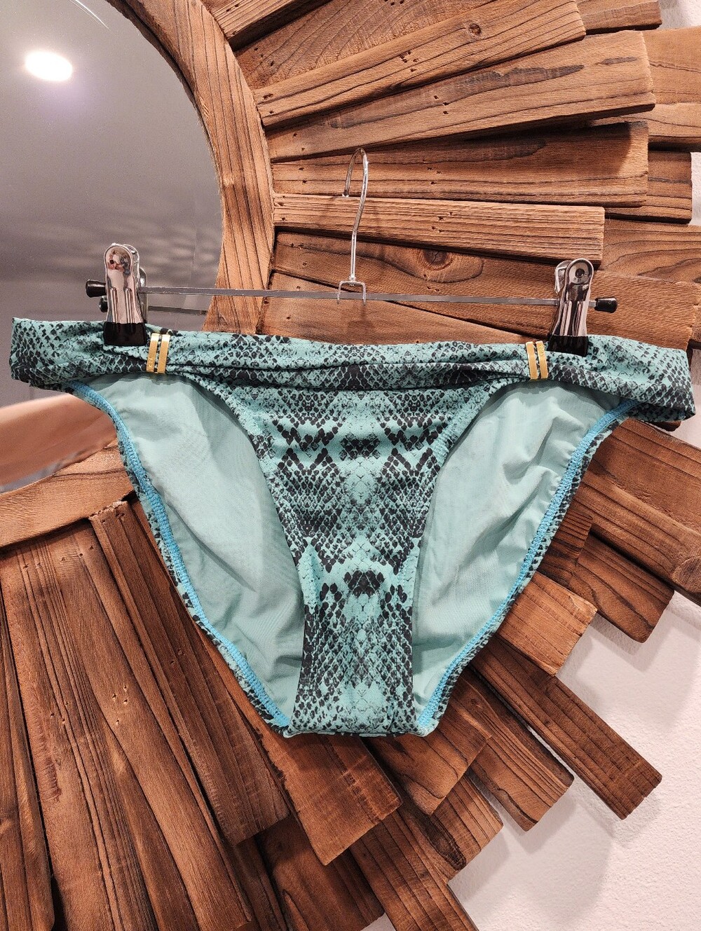 NEW! Vix Paula Hermanny SZ M Teal  Animal Print Bikini Bottoms Gold-tone Accents